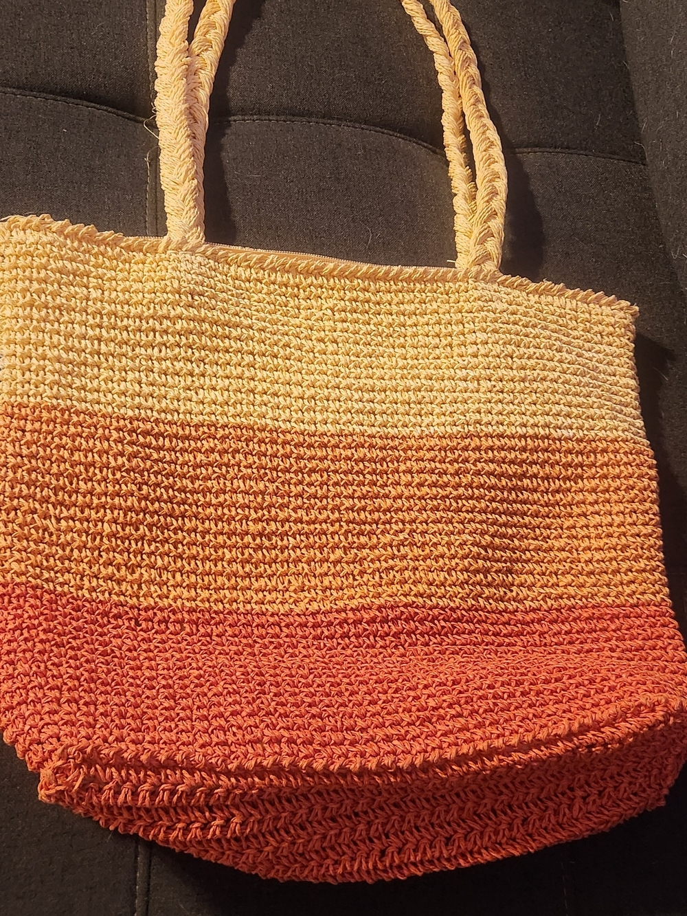 Handwoven Gradient Straw Tote Bag in Cream, Orange and Red
